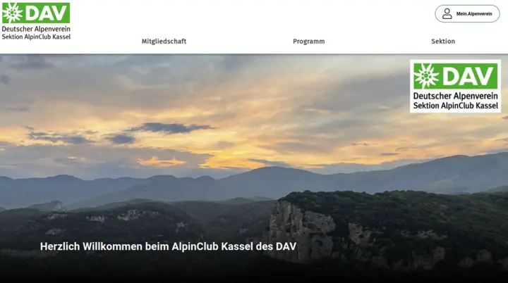 Bildschirmfoto neue Homepage | © DAV AlpinClub Kassel