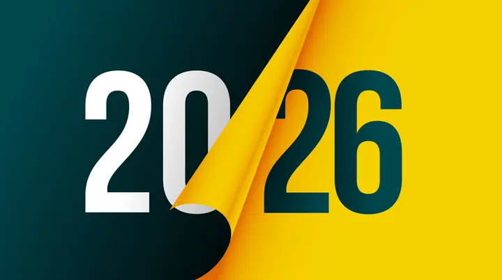 Zahlen zum Jahreswechsel 2025 auf 2026 | © <a href="https://de.freepik.com/vektoren-kostenlos/2026-neujahrsbanner-im-papier-locken-stil_422225123.htm">Bild von starline auf Freepik</a>